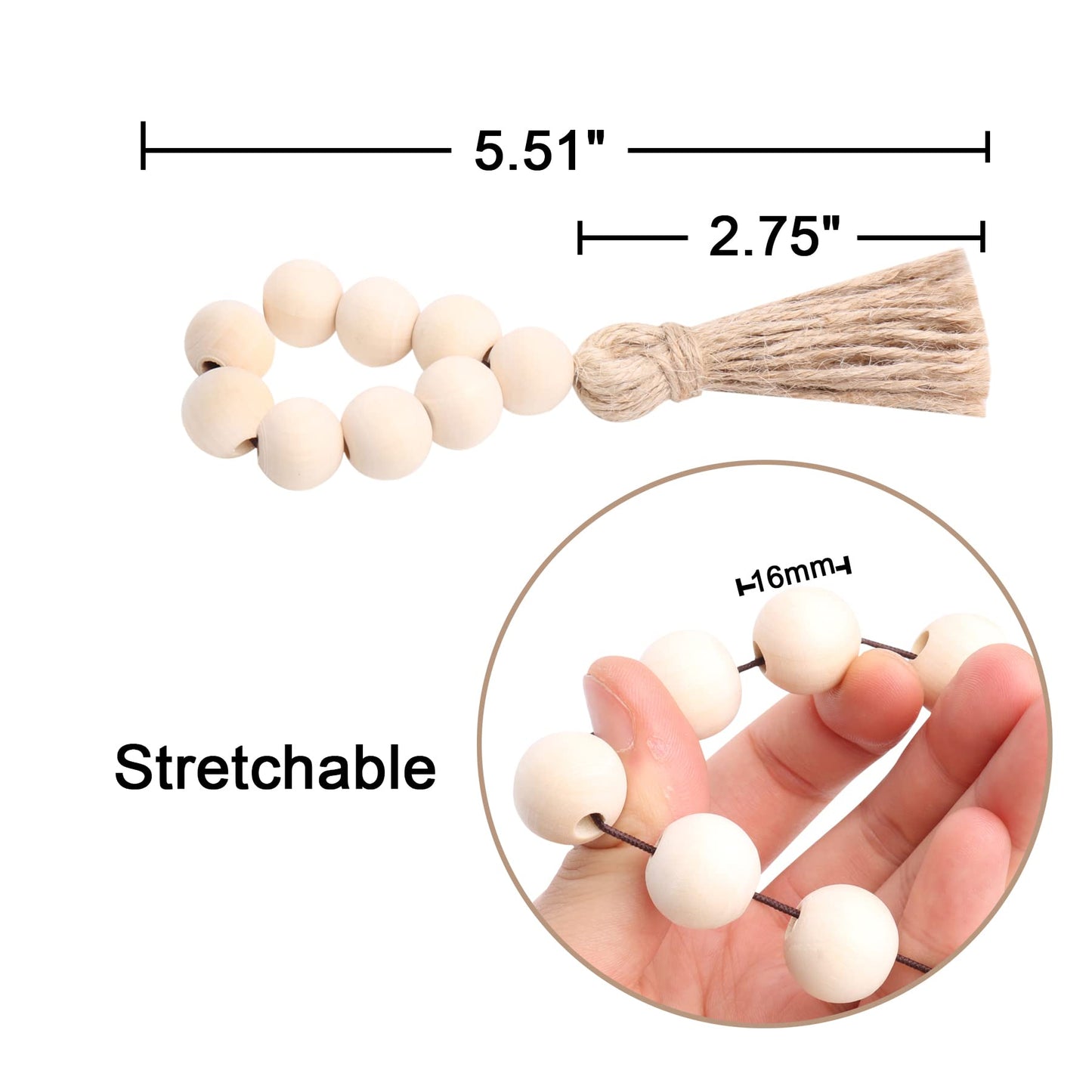 AEKAO Set of 12 Wood Bead Napkin Rings with Jute Rope Tassels for Christmas Farmhouse Wedding Home Dining Table Party Decoration