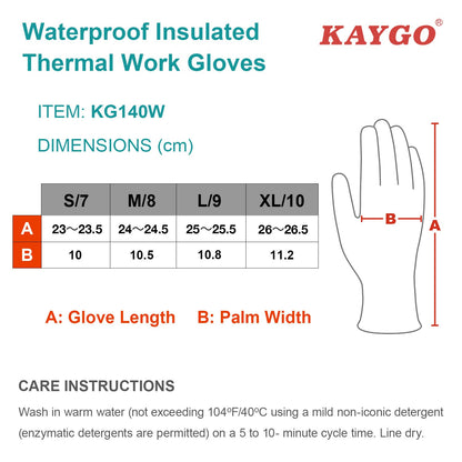 KAYGO Waterproof Thermal Work Gloves, Full Hand Latex Coated, Insulated Liner for Freezer Cold Weather Fishing Winter Outdoor Work, KG140 (Full Black, Large)