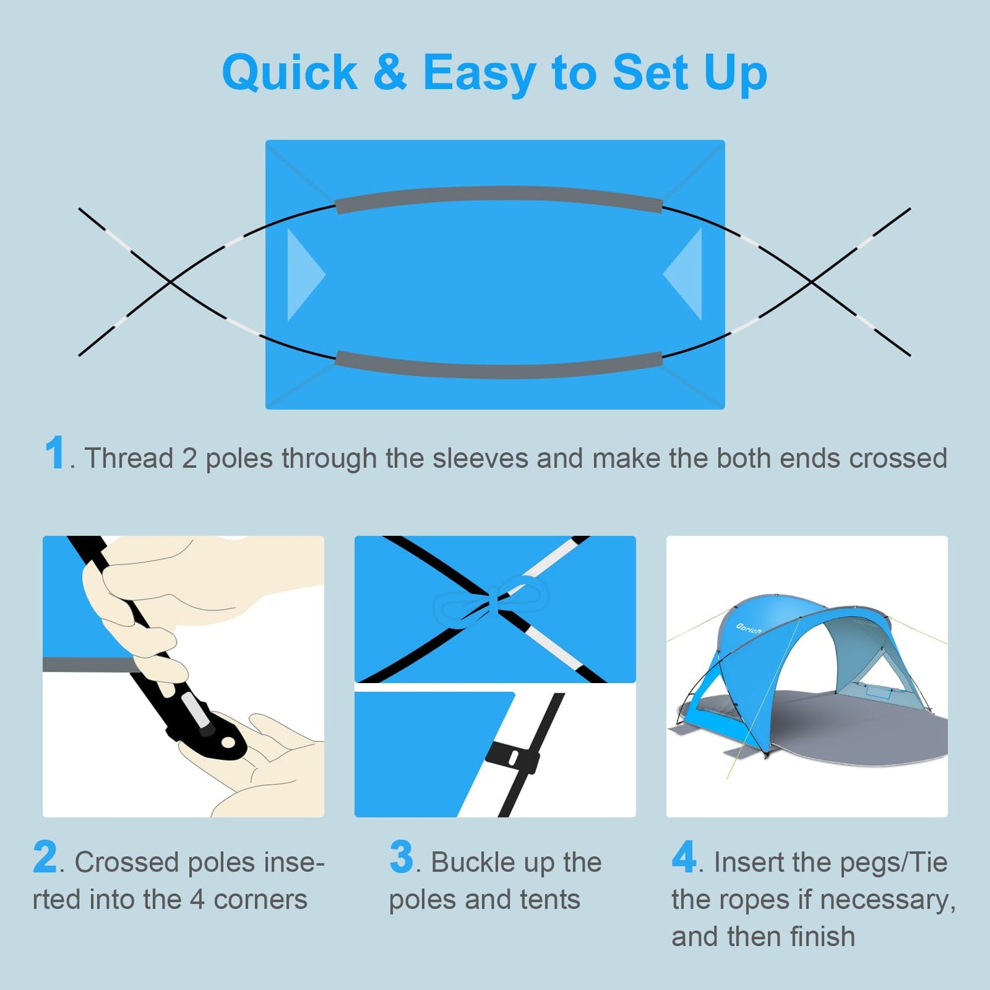 Gorich Beach Tent Sun Shelter with UPF50+ UV Protection for 3/4-5/6-7 Person, Lightweight & Portable Beach Shade Canopy with 2 Zippered Doors, Easy Setup Family Beach Umbrella