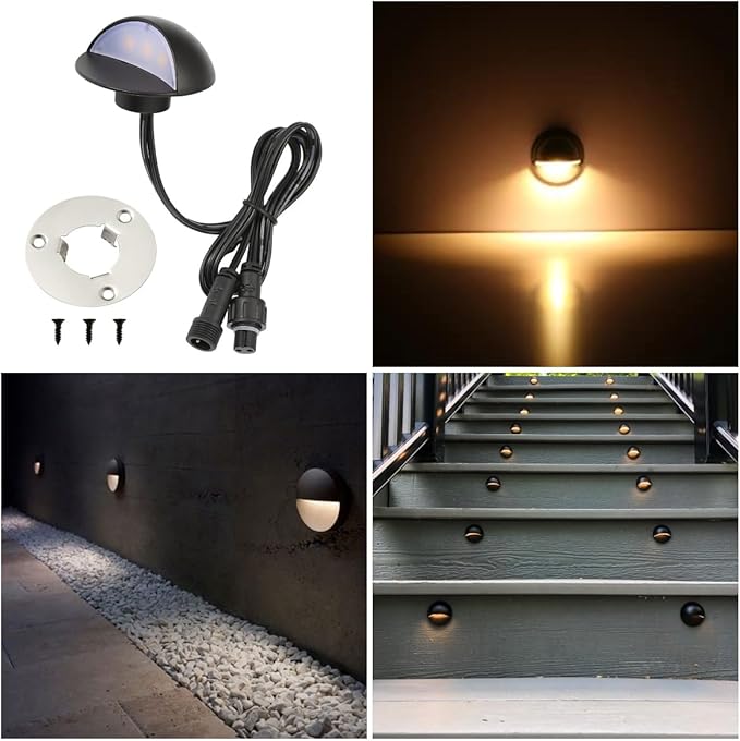 FVTLED LED Deck Lights Kit, Pack of 6 Low Voltage led Step Stair Lights Φ1.97 Outdoor Garden Yard Decoration Lamp Recessed Landscape Pathway Step Stair Warm White LED Lighting, Black