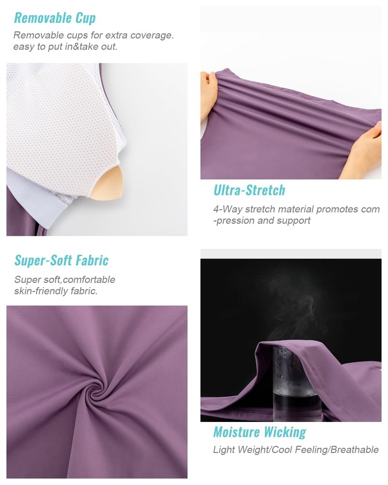 RUNNING GIRL Workout Tops for Women,Racerback Purple Tank Tops with Built in Bras,Padded Sports Bra Yoga Tank Athletic Tops(BX3119_Purple_S)