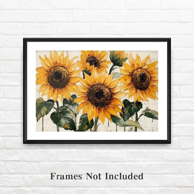 Yesad Sunflower Décor Vintage Flower Pictures Canvas Wall Art, Farmhouse Wall Art Rustic Wall Décor for Living Room Bedroom Kitchen Floral Print Poster (Unframed,30”x20”,Sunflower1)