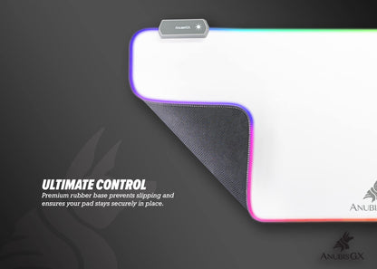 AnubisGX White RGB Mouse Pad | Premium XL Waterproof Computer Gaming Desk Mat | 14 Glowing LED Settings | XXL Extended Non-Slip Gamer Mousepad | 31.5 x 11.8 in