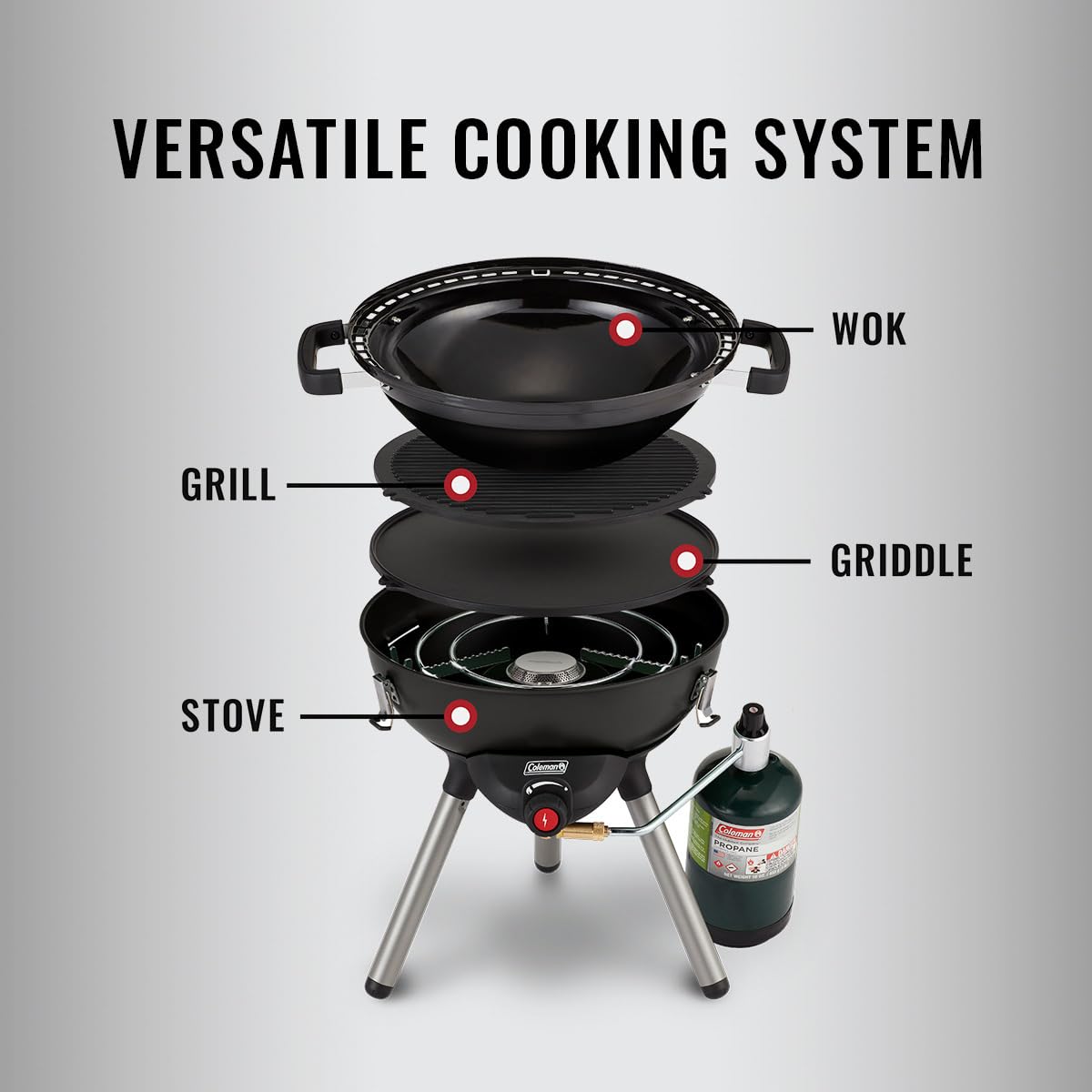 Coleman 4-in-1 Portable Propane Grill with 4 Cooking Attachments, Grill/Stove/Griddle/Wok with 7000 BTUs of Power for Grilling, Tailgating, Camping, BBQ, & More