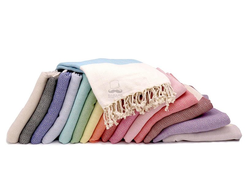 Bazaar Anatolia Turkish Beach Towel 100% Cotton Bath Towels 71x39 Quick Dry Sand Free Lightweight Large Oversized Herringbone Maroon