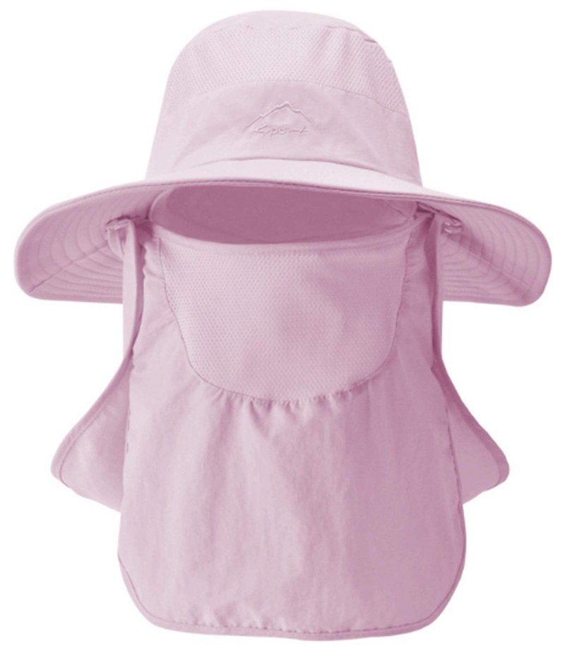 Fishing Hat for Men & Women, Outdoor UV Sun Protection Wide Brim Hat with Face Cover & Neck Flap (Pink)