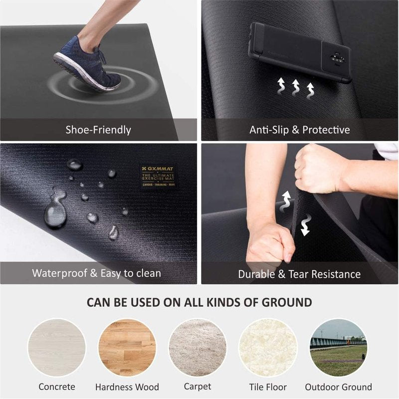 Large Exercise Mat - Thick Non-Slip Workout Mat for Home Gym | 6'x4'/6'x5'/6'x6' | Durable Cardio & Fitness Flooring