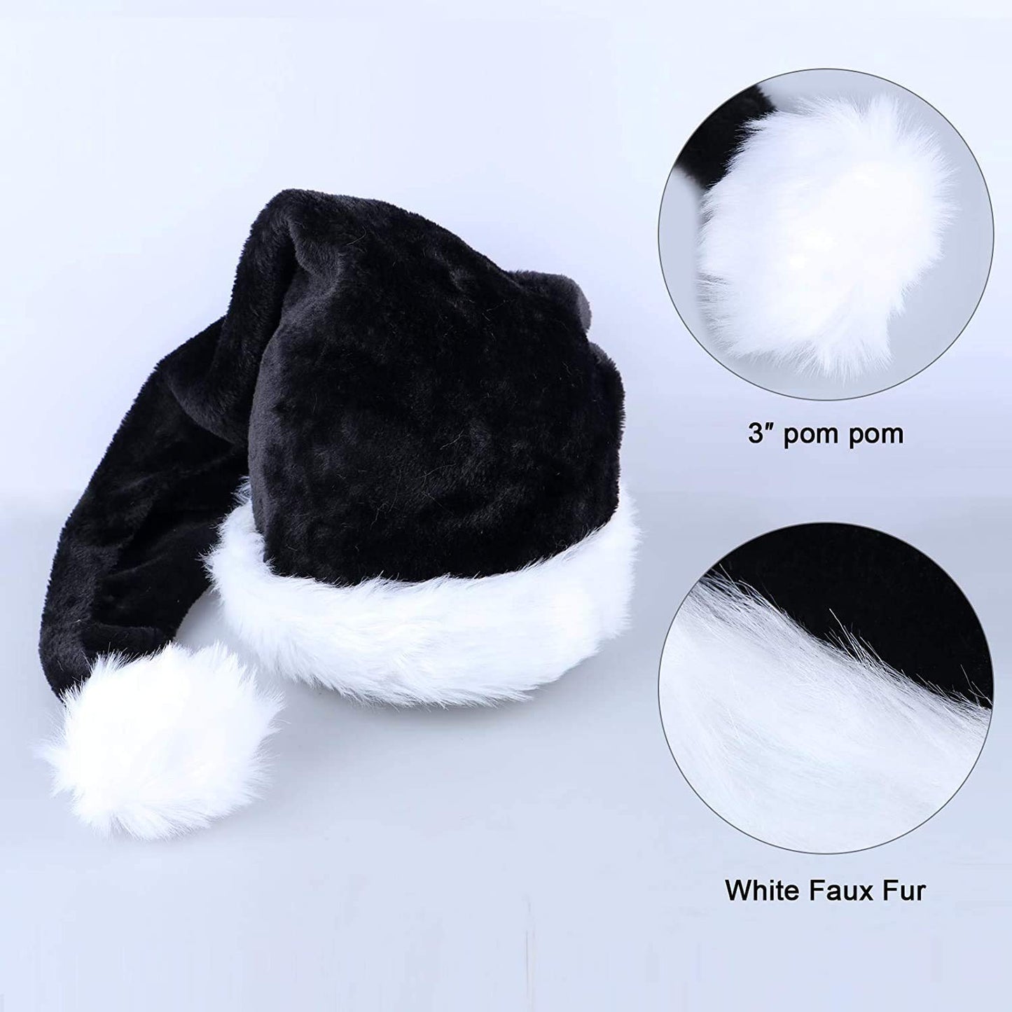 LKQBBSZ Black Santa Hat for Adults, Black & White Deluxe Adults Santa Hat for Black Christmas Theme New Year Festive Holiday Party Supplies