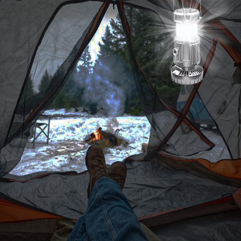 SupBri 2Pack Solar Camping Lantern with Fan, 3-Way Power Source,Rechargeable Lanterns for Power Outages, Camping Lights for Tent Hurricane Emergency Camping Gear Must Haves