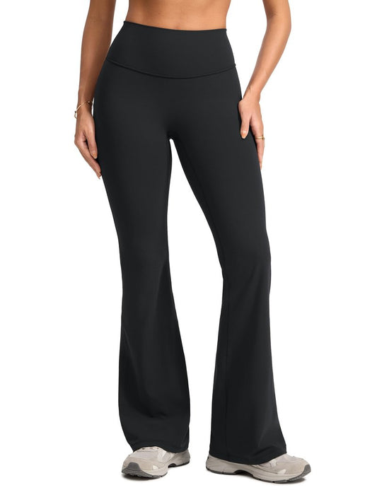 INGIA Womens High Waist No Front Seam Scrunch Butt Flare Leggings Workouts 31 Inches V-Back Bootcut Gym Yoga Pants Black Large