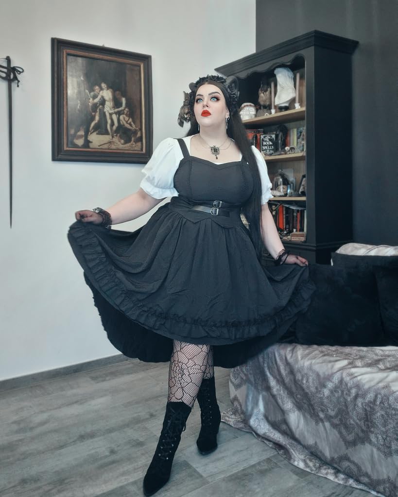 Scarlet Darkness Steampunk Dress for Women Ruffle High-Low Hem Gothic Witch Dresses Halloween Costumes Black L