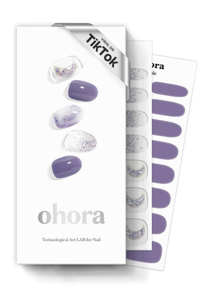 ohora Semi Cured Gel Nail Strips (N Goblin Moon) - Purple, Patterned, Works with Any UV/LED Lamps, Salon-Quality, Long Lasting, Easy to Apply & Remove - Includes 2 Prep Pads, Nail File & Wooden Stick