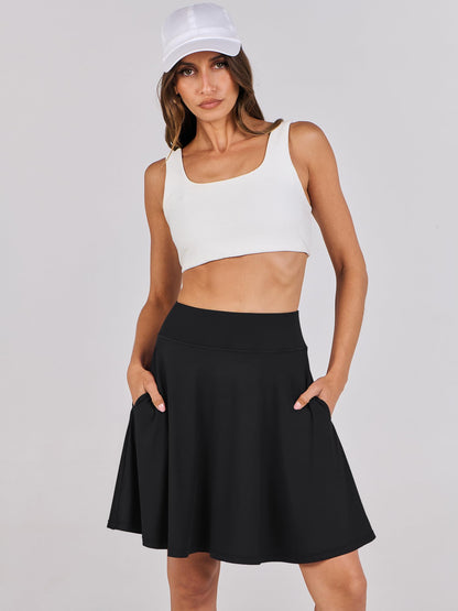 ANRABESS Women Knee Length Tennis Golf Skorts Skirts Summer High Waisted Athletic Skirt Casual Travel Built-in Shorts Clothes Black X-Large