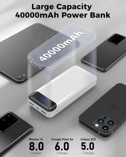 Portable Charger Power Bank 40000mAh Powerbank PD 30W and QC 4.0 Fast Charging External Battery Pack with USB-C LED 3 Outputs & 2 Inputs Portable Charging for iPhone 15 14 13 pro, Samsung