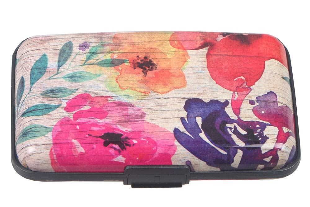 BOHONG RFID Credit Card Holder Mini Aluminum Card Wallet RFID Blocking Slim Metal Hard Card Case Business Cards Holder ID Case for Women Men-Flower