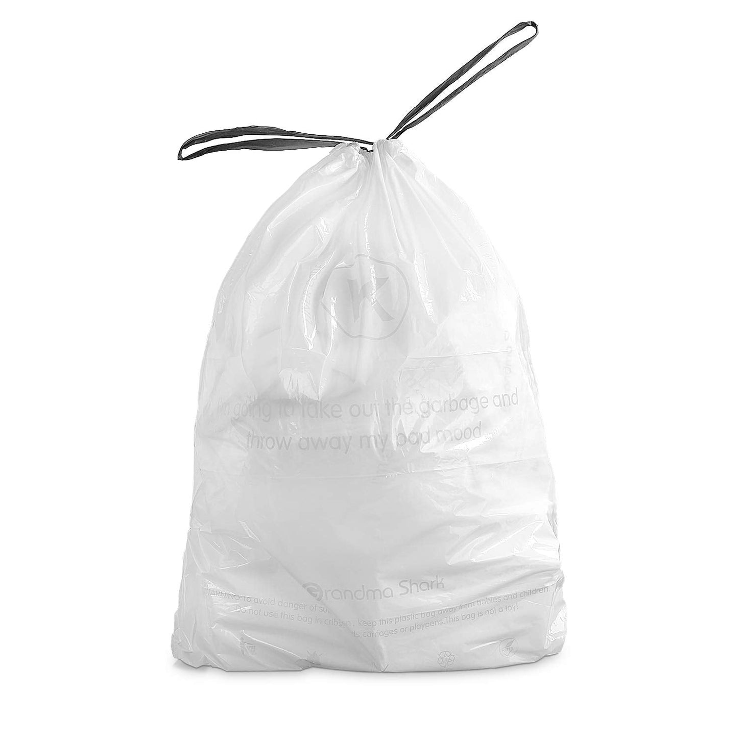 GRANDMA SHARK 38-48L UP TO 55L Bin Bags Liners Drawstring Trash Bag, Handle Waste Bags, 90 Garbage Bag, Super Strong, Anti-drip Unscented, 60 × 74 cm