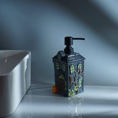 CAAHANJIA Haunted House Soap Dispenser,Refillable Halloween Liquid Hand Soap Dispenser for Bathroom, Kitchen Sink - Black