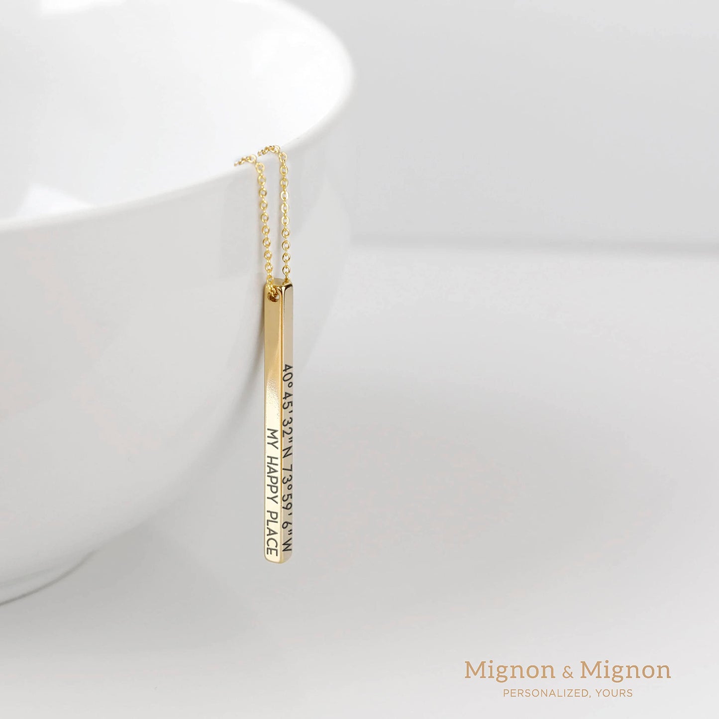 MignonandMignon Personalized Coordinates Necklaces for Women Gift for Her Custom Engraved Bar Jewelry with Kids Names for Mom Graduation Gifts - 4SBN
