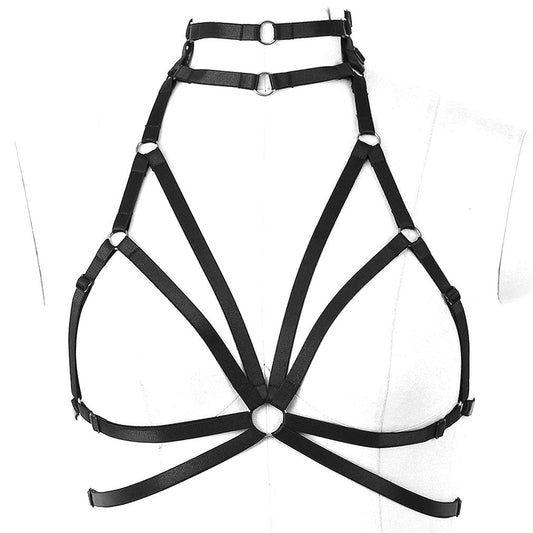 Body Harness for Women Bra Goth Stretchy Fabric Halloween Plus Size Punk Chest Strap Belt Festival Rave Lingerie cage (Black)
