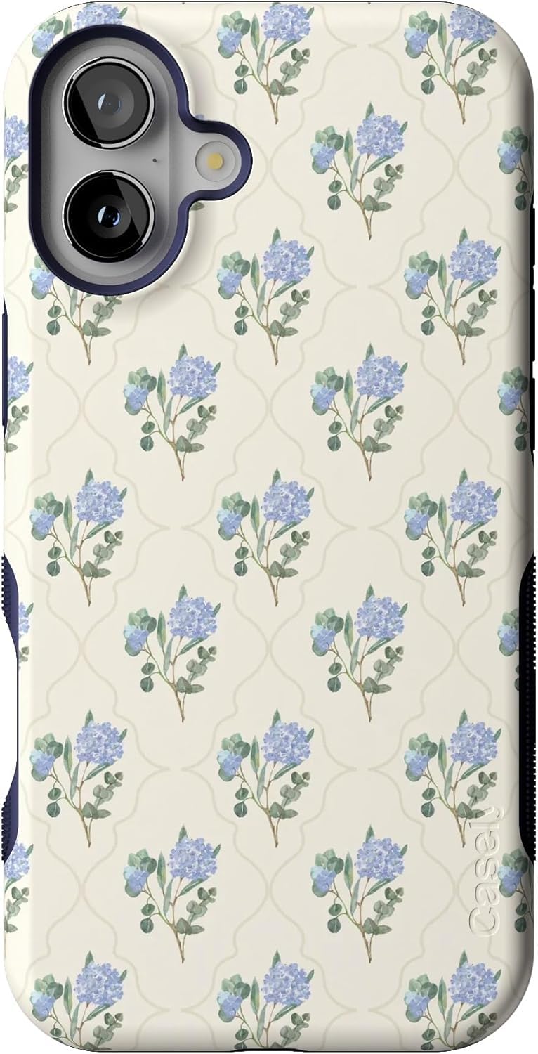 Casely iPhone 16 Case | Nantucket Cottage | Blue Hydrangea | Compatible with MagSafe | Bold Protective Design