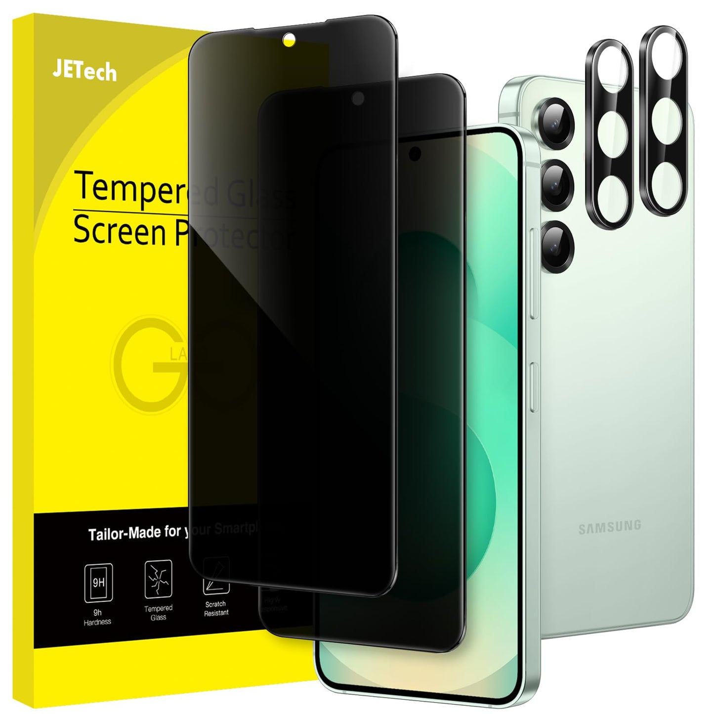 JETech Privacy Screen Protector for Samsung Galaxy S23 5G 6.1-Inch with Camera Lens Protector, Anti-Spy Tempered Glass Film, Fingerprint ID Compatible, 2-Pack Each