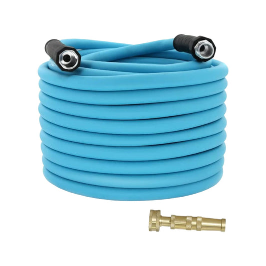 100FT RV Water Hose,5/8” Drinking Water Hose Lead-free, 3/4" Solid Aluminum Fittings-No Leak,Garden hose Extender/Hose Reel Connector with Adjustable Twist Hose Nozzle For RV/Trailer/Camping/Truck