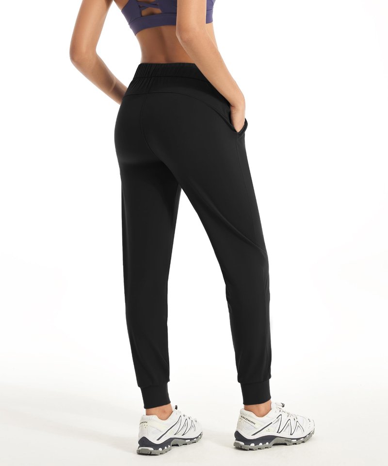 Trryln Women's Joggers Pants with Pockets Drawstring Running Sweatpants Workout Casual Tapered Pants Black