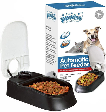 PAWISE Automatic Pet Feeder Food Dispenser with Timer for Cats and Dogs, Cat Food Container, Food Dispenser Station with Timer, 100% BPA Free, Dishwasher Safe(1 Meal)