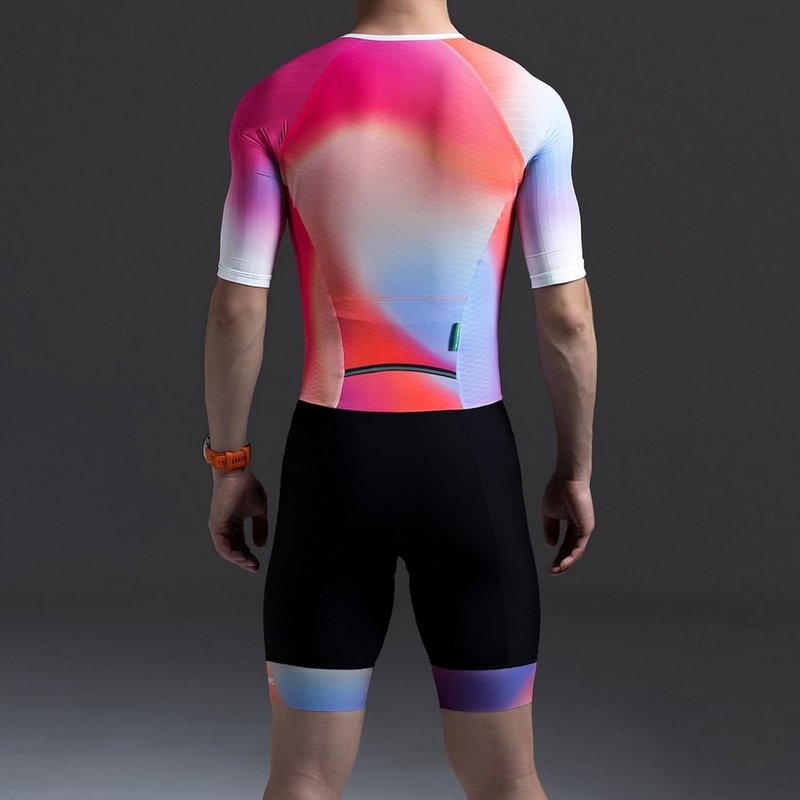 Men’s Triathlon Suit | Short Sleeve Quick-Dry Racing Tri Suit with Padded Zipper Pocket