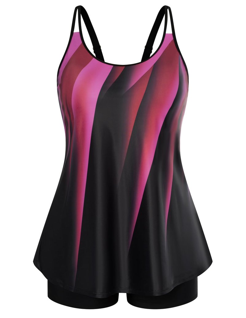 Hanna Nikole Tankini Swimsuits for Women 2 Piece Sexy Push Up Swimdress Flowy Bathing Suits Rose Red Ray Large