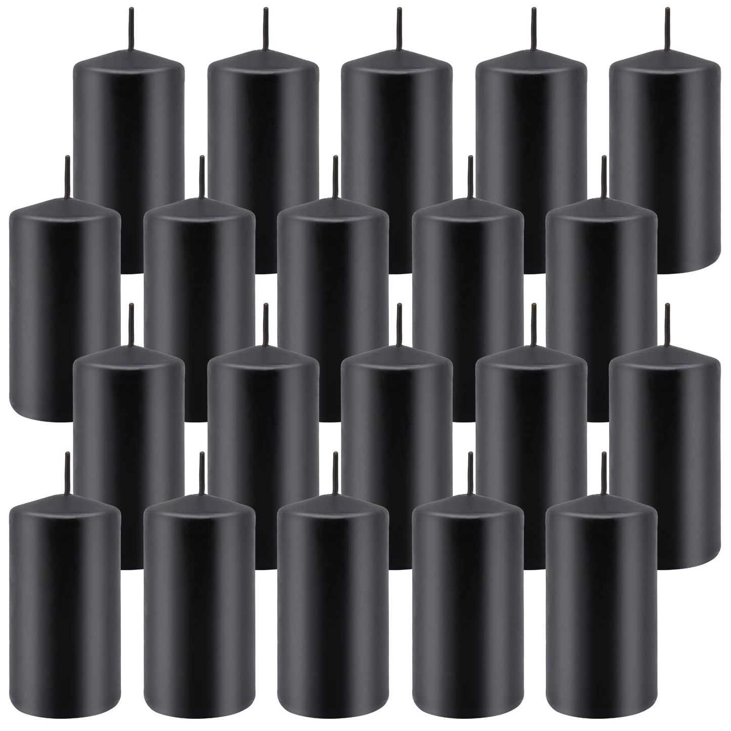 Grcdoyvl Set of 20 | 2-Inch Wide x 4-Inch Tall Black Pillar Candles - Elegant Décor for Home, Events, and Celebrations - Deep Black Finish