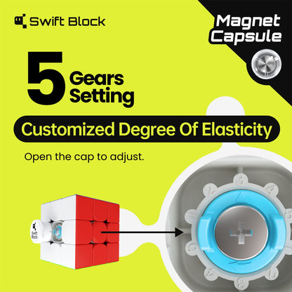 Swift Block 355S 3x3 Magnetic Speed Cube, Professional Magic Cube with 48 Magnets Fast Smooth Turning, Adjustable Elasticity Solid Durable & Stickerless for Kids and Adult