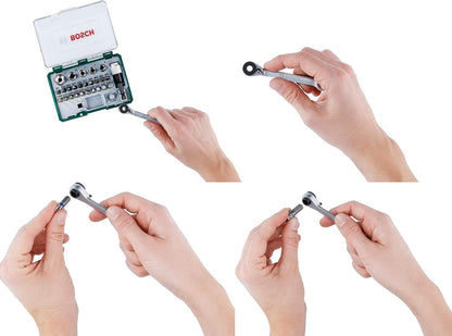 Bosch 27pc.Screwdriver Bit and Ratchet Set (PH-, PZ-, Hex-, T-, S-Bit, Accessories Drill and Screwdriver)