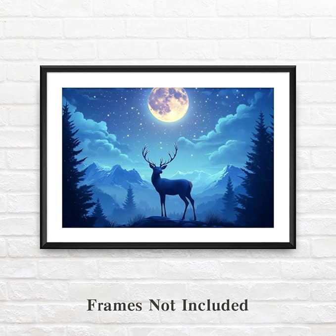 Yesad Deer Wall Art, Christmas Canvas Wall Art, Animal Picture Artwork Aesthetic Poster Prints Wall Décor for Farmhouse Living Room, Bedroom, Office (Unframed,12”x8”,Deer4)