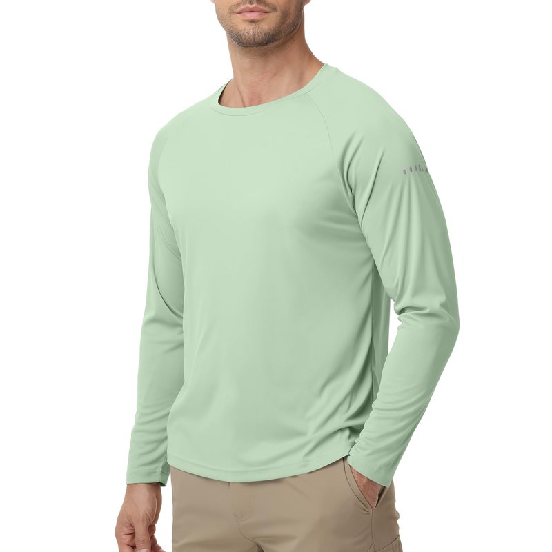 Men's Long Sleeve Rash Guard Swim Shirts UPF 50+ Sun Protection Dry Fit T-Shirt Athletic Tops for Running Hiking Fishing Light Green M