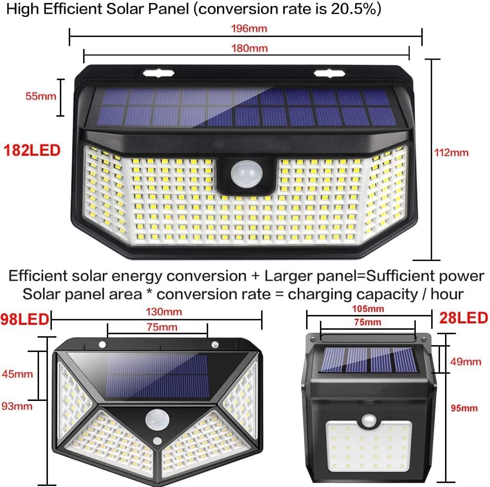 Aootek Solar Lights Outdoor 182 LEDs 2500Lm Solar Motion Sensor Lights IP65 Waterpro of with Wide Anglefor Patio Garden Garage Yard Front Door(2pack)