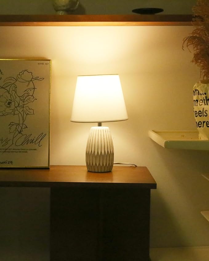 Small Table Lamp Set of 2, Boho White Lamps for Night Stands,Beside Lamp for Living Room,Beed Room,Kid’S Room,Kitchen,Minimalist Ceramic Side Table Lamp(Bulb Not Included)