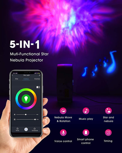 SUPPOU LED WiFi Galaxy Projector, Smart Night Light Kids Adults 3D Star Projector Light with RGB Adjustment/Voice Control/WiFi/Timer Compatible Alexa Google Assistant for Room Decor