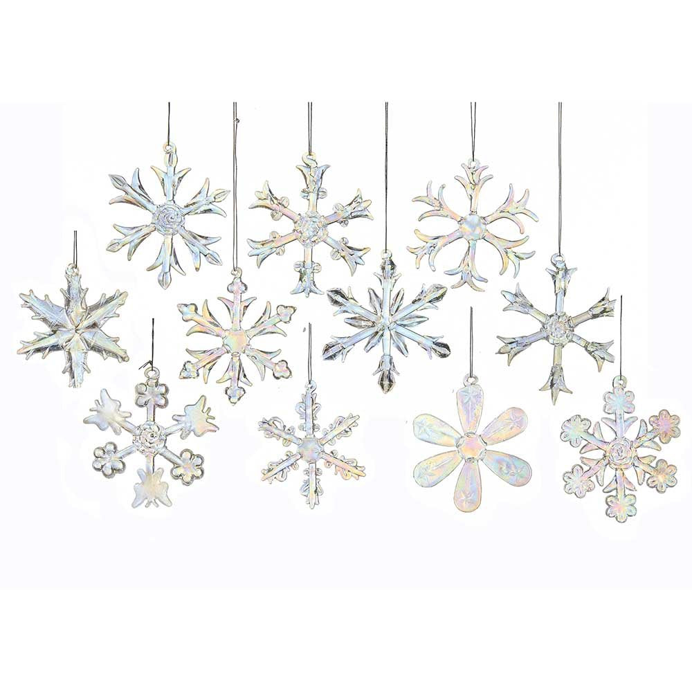 Kurt Adler 2" Glass Iridescent Snowflake Ornaments, 12-Piece Set for Christmas