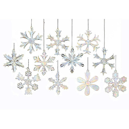 Kurt Adler 2" Glass Iridescent Snowflake Ornaments, 12-Piece Set for Christmas