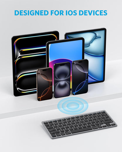 OMOTON Bluetooth Wireless Keyboard for iOS Compatible with iPad Pro/Air/Mini, iPhone and More, UK QWERTY Keyboard Layout, Space Grey