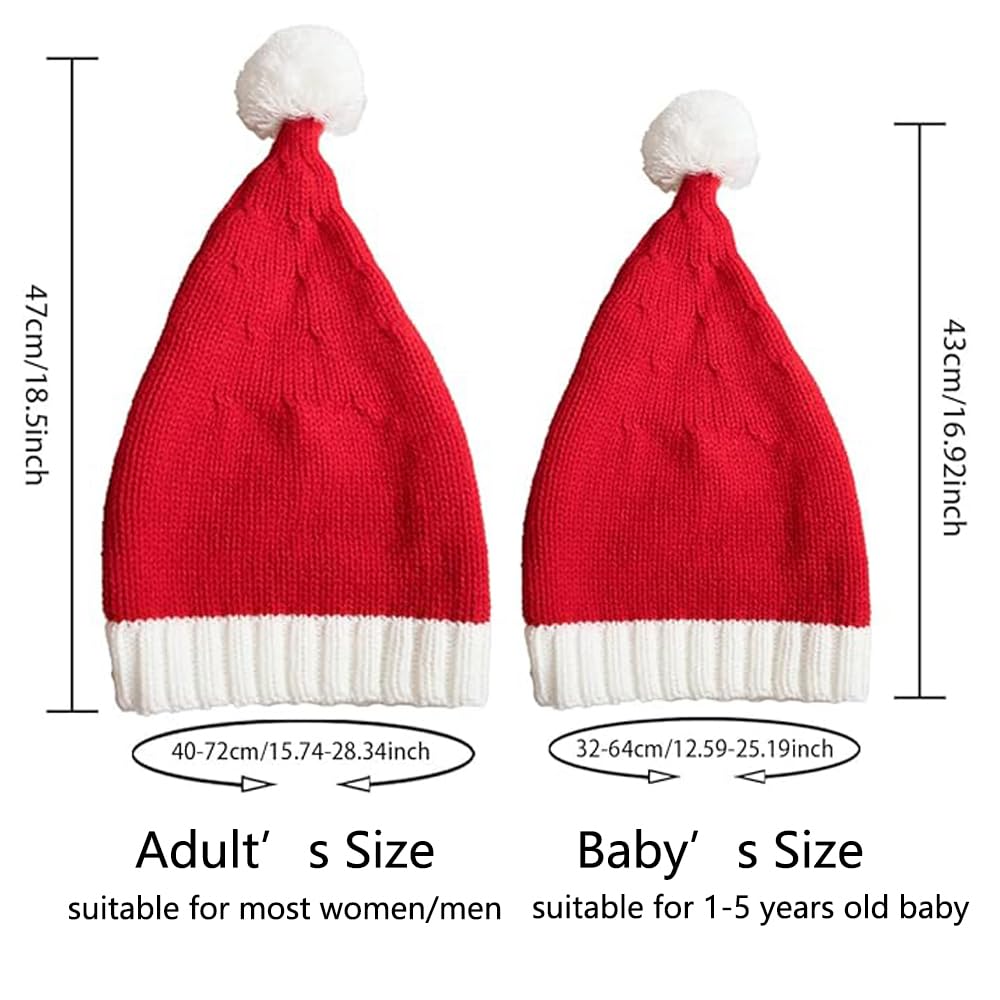 Santa Hats Family Matching Xmas Knit hat Parent-Child Pom Beanie Hat Winter Warmer Crochet Cap for Family Christmas Party Red White