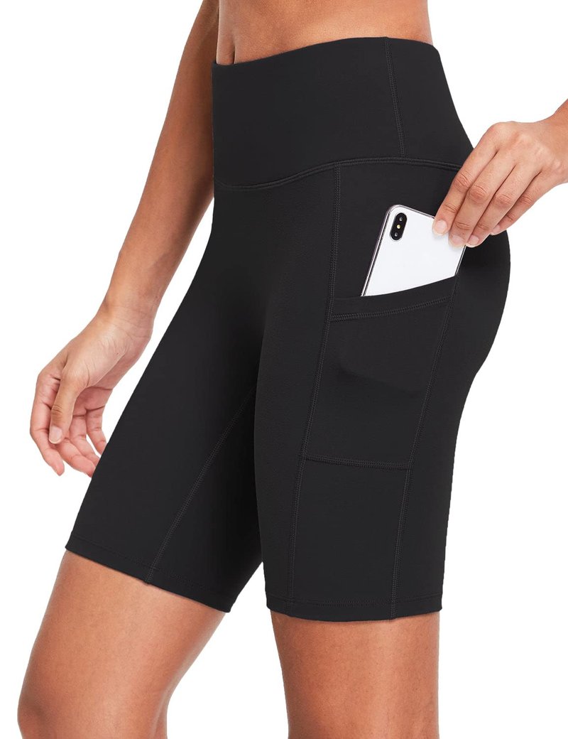 baleaf Biker Shorts Women Yoga Gym Workout Spandex Running Volleyball Tummy Control Compression with Pockets Soft 8" Black XXL