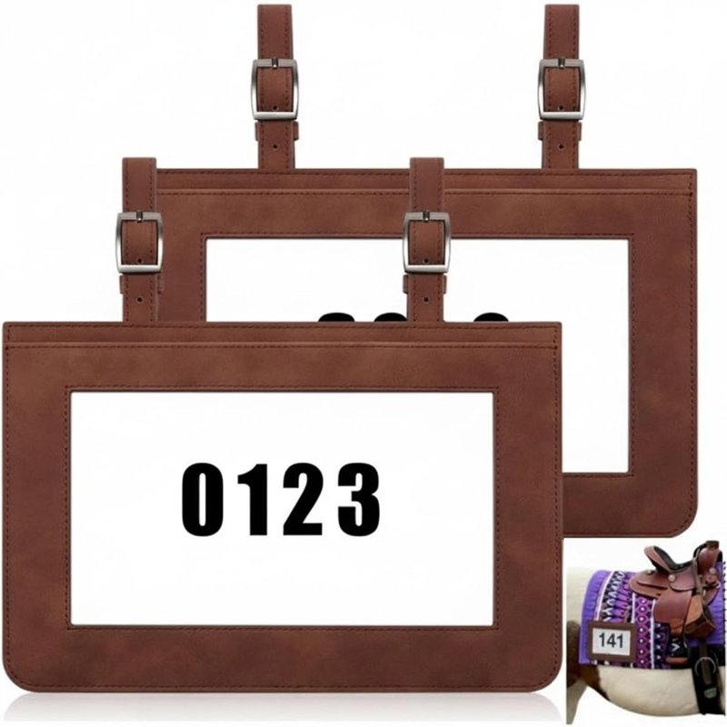 Horse Performance Number Holder - Leather Exhibitor Clip for Saddle | 2 Pcs for Shows & Events