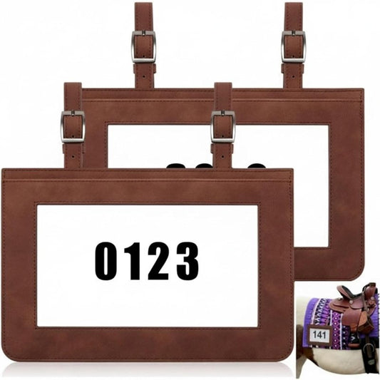 Horse Performance Number Holder - Leather Exhibitor Clip for Saddle | 2 Pcs for Shows & Events