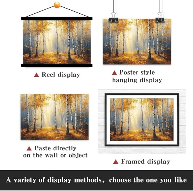 Yesad Fall Vintage Landscape Wall Art Decor, Fall Wall Art Autumn Posters Vintage Rustic Moody Pictures Wall Decor Decorations Art for Living Room Home, Canvas Artwork (Unframed,12”x8”,Birch)