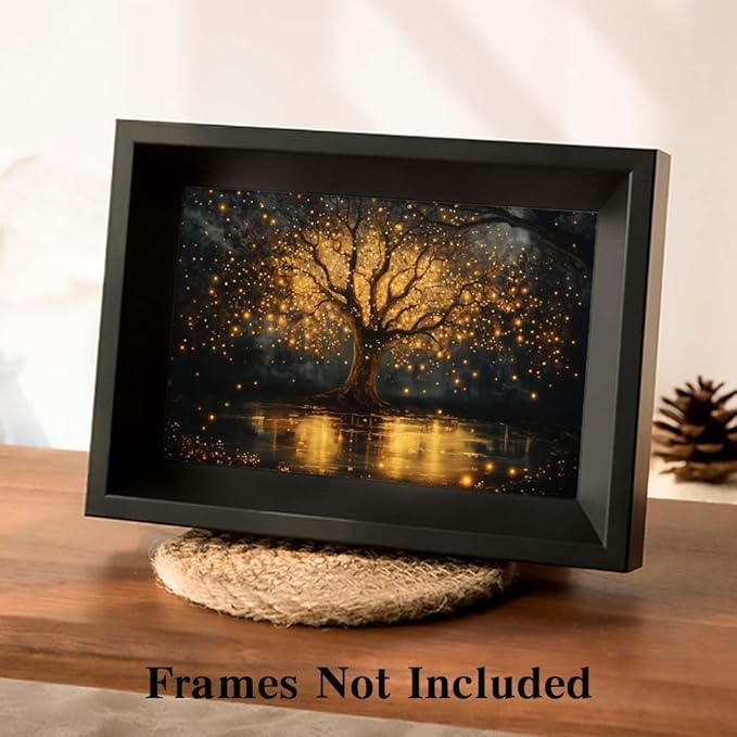 Yesad Tree of Life Canvas Wall Art, Spiritual Wall Art Fairy Lights Prints Landscape Painting Wall Décor for Living Room Bedroom Farmhouse Housewarming Gift (Unframed,36”x24”, Tree7)
