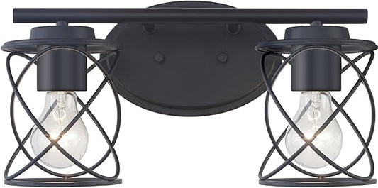 mavcadonf Modern Vanity Lights - 2-Light Fixture with Cage Shade, Matte Black, Over Mirror for Bathroom & Kitchen
