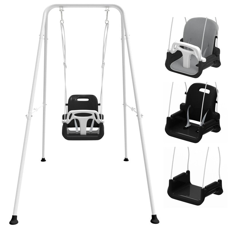 Toddler Swing with Soft Cushion, Foldable Indoor & Outdoor Baby Swing, Easy to Install & Store for Backyard Play (Black)