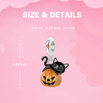 BIZK 925 Sterling Silver Charm for Bracelets and Necklaces Charms for Women Fashion Jewelry for Women Friend and Mother (Black Cat Pumpkin)